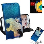 Gekleurde tekening patroon Kleurrijke magnetische gesp Horizontale flip PU lederen tas met houder & kaartsleuven & portemonnee & lanyard voor Galaxy A20 / A30 (kat en luipaard)