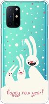 Voor OnePlus 8T Trendy schattig kerstpatroon Case Clear TPU Cover telefoonhoesjes (drie witte konijnen)