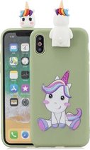 Voor iPhone X / XS Cartoon schokbestendige TPU beschermhoes met houder (eenhoorn)