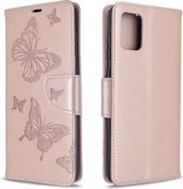 Voor Galaxy A71 Embossing Two Butterflies Pattern Horizontale Flip PU Leather Case met houder & kaartsleuf & portemonnee & lanyard (goud)