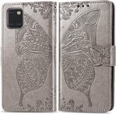 Voor Galaxy Note 10 Lite / A81 Butterfly Love Flower Reliëf Horizontale Flip Leren Case met Beugel / Kaartsleuf / Portemonnee / Lanyard (Grijs)