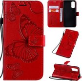Voor Galaxy S20 Pressed Printing Butterfly Pattern Horizontale Flip PU lederen tas met houder & kaartsleuven & portemonnee & lanyard (rood)