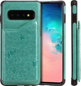 Voor Galaxy S10 Cat Bee Embossing Pattern Schokbestendige beschermhoes met kaartsleuven en fotolijst (groen)