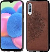 Voor Galaxy A30s, reliëf Mandala-patroon PC + TPU + stoffen telefoonhoes, met draagkoord en magnetisch (bruin)