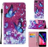 Voor iPhone 8 Plus / 7 Plus / 6 Plus / 6s Plus Cross Texture Painting Pattern Horizontale Flip lederen hoes met houder & kaartsleuven & portemonnee & lanyard (paarse vlinder)