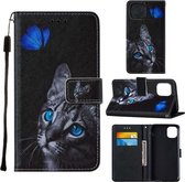 Voor iPhone 12 mini Cross Texture Painting Pattern Horizontale Flip Leren Case met Houder & Kaartsleuven & Portemonnee & Lanyard (Blue Butterfly Cats Eye)