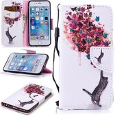 Voor iPhone 6 Plus Gekleurd tekeningpatroon Horizontaal Flip TPU + PU lederen hoesje met houder & kaartsleuven & portemonnee & lanyard (kat en vlinders)