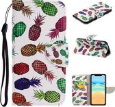 Voor iPhone 11 Gekleurd tekeningpatroon Horizontaal Flip TPU + PU lederen hoes met houder & kaartsleuven & portemonnee & lanyard (gekleurde ananas)