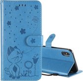 Voor iPhone XS Max Cat Bee Embossing Pattern Schokbestendige horizontale flip lederen tas met houder & kaartsleuven & portemonnee (blauw)