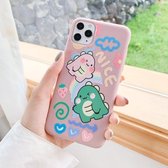 Voor iPhone 11 Cartoon Doodle Dinosaur Pattern TPU beschermhoes (roze)