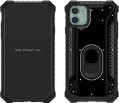 Voor iPhone 12/12 Pro schokbestendig metaal + TPU + pc combinatiebehuizing met ringhouder (zwart)
