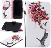 Voor iPhone XS Max Gekleurd tekeningpatroon Horizontaal Flip TPU + PU lederen hoesje met houder & kaartsleuven & portemonnee & lanyard (kat en vlinders)