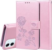 Rose reliëf horizontale flip PU lederen tas met houder & kaartsleuven & portemonnee voor iPhone 12 (rose rood)