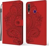 Voor Huawei Y6p Pauw Reliëfpatroon Horizontale Flip Leren Case met Houder & Kaartsleuven & Portemonnee & Lanyard (Rood)