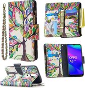 Voor OPPO A5 (2020) Gekleurde tekening Patroon Rits Horizontale flip lederen tas met houder & kaartsleuven & portemonnee (boom)