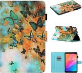 Voor Huawei MatePad T8 Gekleurde Tekening Stiksels Horizontale Flip Leren Case met Houder & Kaartsleuven (Glanzende Vlinder)