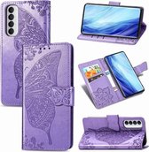 Voor OPPO Reno 4 PRO 4G vlinder liefde bloem reliëf horizontale flip lederen tas met beugel / kaartsleuf / portemonnee / lanyard (lichtpaars)