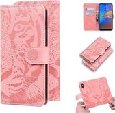 Voor Motorola Moto E6 Plus Tiger Embossing Pattern Horizontale Flip lederen tas met houder & kaartsleuven & portemonnee (roze)