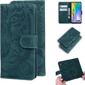 Voor Huawei Y6p Tiger Embossing Pattern Horizontale Flip lederen tas met houder & kaartsleuven & portemonnee (groen)