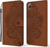 Voor Huawei Y5 (2019) Pauw Reliëfpatroon Horizontale Flip Leren Case met Houder & Kaartsleuven & Portemonnee & Lanyard (Bruin)