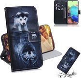 Voor Samsung Galaxy A71 5G Gekleurde Tekening Horizontale Flip Leren Case met Houder & Kaartsleuf & Portemonnee (Wolf en Hond)