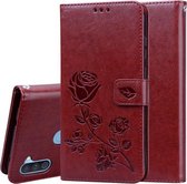 Voor Samsung Galaxy A11 Rose reliëf horizontale flip PU lederen tas met houder & kaartsleuven & portemonnee (bruin)