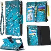Voor Samsung Galaxy A91 Gekleurde Tekening Patroon Rits Horizontale Flip Lederen Case met Houder & Kaartsleuven & Portemonnee (Pruimenbloesem)