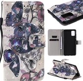 Voor Galaxy A51 3D schilderij horizontale flip lederen tas met houder & kaartsleuf & lanyard (zwarte vlinders)