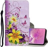 Voor Samsung Galaxy S10 Plus Gekleurde Tekening Patroon Horizontale Flip Leren Case met Houder&Kaartsleuven &Portemonnee &Lanyard (gele bloem vlinder)