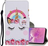 Voor Samsung Galaxy S10 + Gekleurde Tekening Patroon Horizontale Flip Leren Case met Houder & Kaartsleuven & Portemonnee & Lanyard (Kroon Eenhoorn)