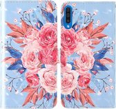 Voor Samsung Galaxy A30s & A50 & A50s 3D-schilderij Gekleurd tekeningpatroon Horizontaal Flip TPU + PU-lederen hoes met houder & kaartsleuven & portemonnee & lanyard (gekleurde bloemen)