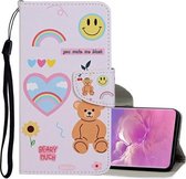 Voor Samsung Galaxy S10 + Gekleurde Tekening Patroon Horizontale Flip Leren Case met Houder & Kaartsleuven & Portemonnee & Lanyard (Glimlachende Beer)