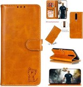 Voor OPPO F11 reliëf Happy Cat patroon horizontale flip lederen tas met houder & kaartsleuven & portemonnee (geel)