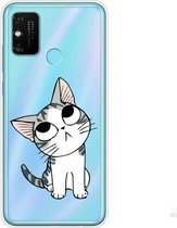 Voor Huawei Honor 9A gekleurd tekeningpatroon zeer transparant TPU beschermhoes (kat)