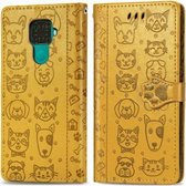 Voor Huawei Mate 30 Lite / Nova 5i Pro Leuke Kat en Hond Reliëf Horizontale Flip PU Leren Case met Houder / Kaartsleuf / Portemonnee / Lanyard (Geel)