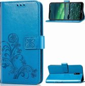 Voor Nokia 2.3 Lucky Clover Pressed Flowers Pattern Leather Case met houder & kaartsleuven & portemonnee & draagriem (blauw)