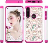 Voor Motorola Moto G Power gekleurd tekeningpatroon PU Skinny + TPU beschermhoes (roze pony)