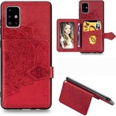 Voor Galaxy A71 Mandala Reliëf Magnetische Doek PU + TPU + PC Case met Houder & Kaartsleuven & Portemonnee & Fotolijst & Riem (Rood)