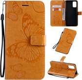 Voor Galaxy S20 Ultra Pressed Printing Butterfly Pattern Horizontale Flip PU Leather Case met houder & kaartsleuven & portemonnee & Lanyard (geel)