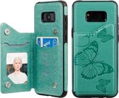 Voor Galaxy S8 Plus Butterfly Embossing Pattern Schokbestendige beschermhoes met houder & kaartsleuven & fotolijst (groen)