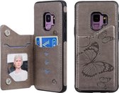 Voor Galaxy S9 vlinder reliëfpatroon schokbestendig beschermhoes met houder & kaartsleuven en fotolijst (grijs)