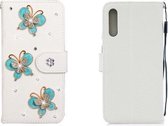Voor Galaxy A50 horizontale flip effen kleur strass lederen tas met kaartsleuf & portemonnee & houder (drie vlinders)