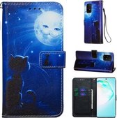 Voor Galaxy S10 Lite Gekleurde tekening patroon Plain Weave horizontale Flip lederen tas met houder & kaartsleuf & portemonnee & lanyard (kat en zon)