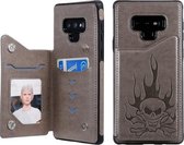Voor Galaxy Note9 Skull Head Embossing Pattern Schokbestendige beschermhoes met houder & kaartsleuven & portemonnee (grijs)