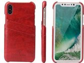 Fierre Shann Retro Oil Wax Texture PU lederen tas voor iPhone X / XS, met kaartsleuven (rood)