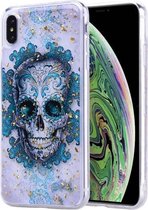 Goudfoliestijl Dropping Glue TPU zachte beschermhoes voor iPhone XS / X (schedel)