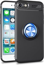 Metalen ringhouder 360 graden roterende TPU-hoes voor iPhone SE 2020 & 8 & 7 (zwart + blauw)