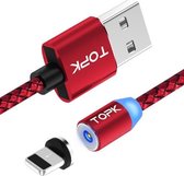 TOPK 1m 2.1A-uitgang USB naar 8-pins mesh gevlochten magnetische oplaadkabel met LED-indicator (rood)