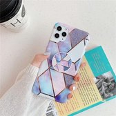 Voor iPhone 11 Pro Plating Kleurrijk Geometrisch Patroon Mozaïek Marmer TPU Mobiele Telefoon Case met Opvouwbare Beugel (Blauw PF4)