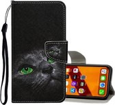 Voor iPhone 11 Gekleurd tekeningpatroon Horizontaal leren flip-hoesje met houder & kaartsleuven & portemonnee (zwarte kat)